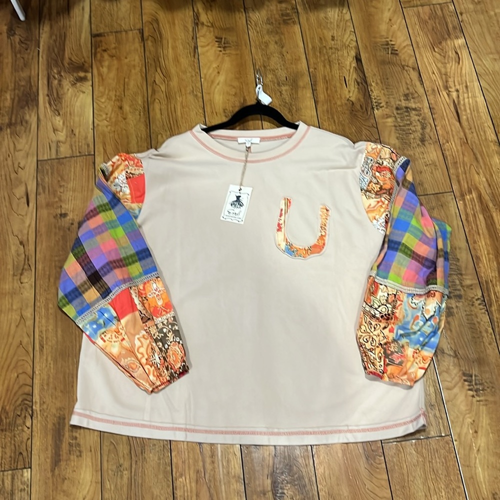 Easel Cream and Multicolor Patchwork Tunic - Picture 7 of 7